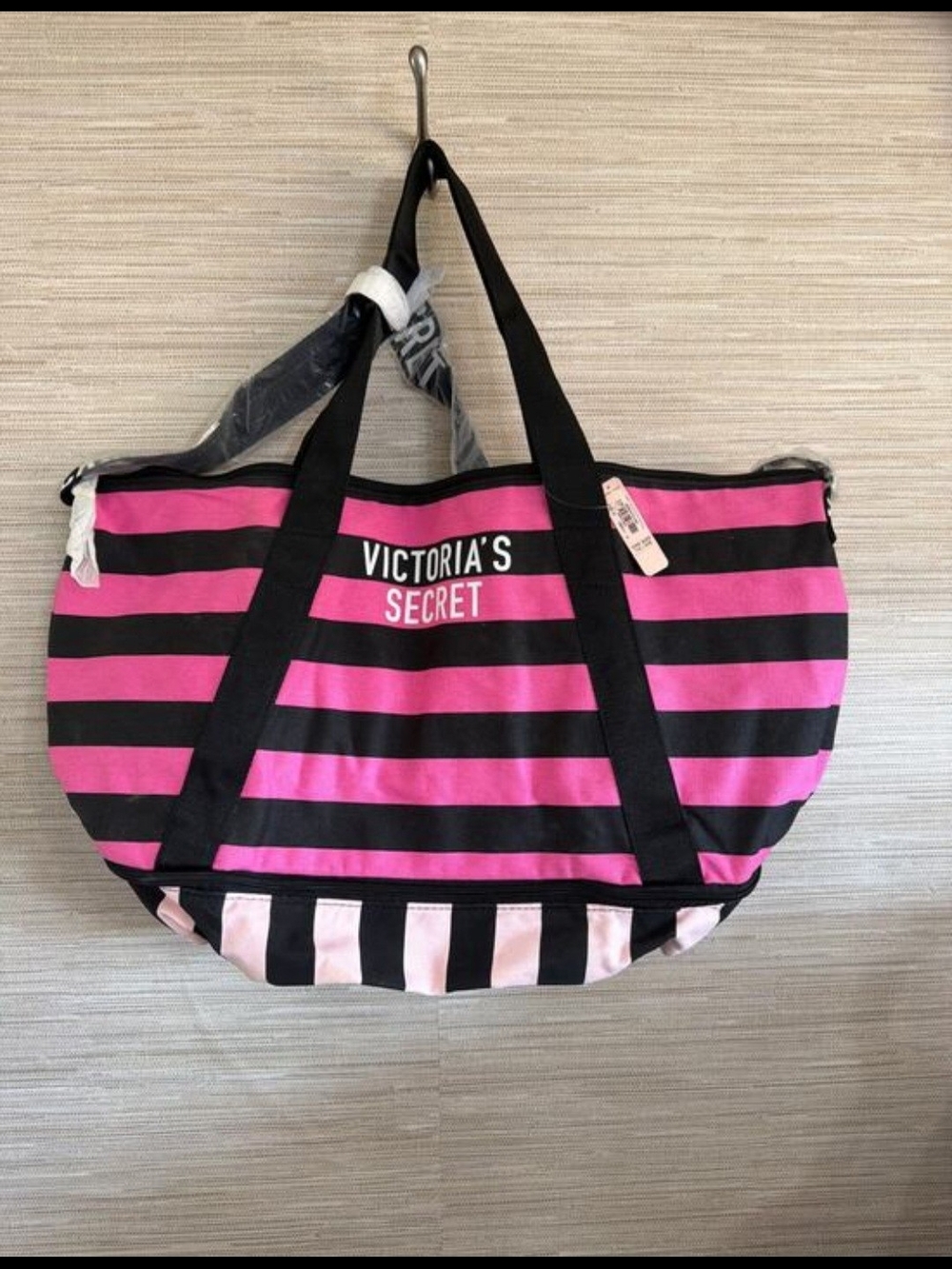 Victoria's Secret Hot Pink and Black Striped Tote